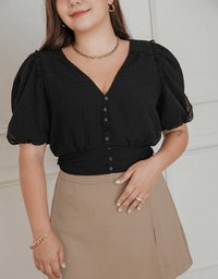 V-Neck Textured Little Ruffled Crop Top