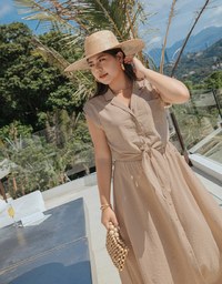 Tie Down Sleeveless Suit Collar Blouse Shirt