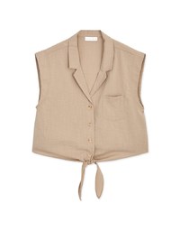 Tie Down Sleeveless Suit Collar Blouse Shirt