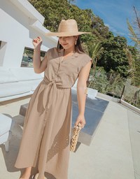 Tie Down Sleeveless Suit Collar Blouse Shirt
