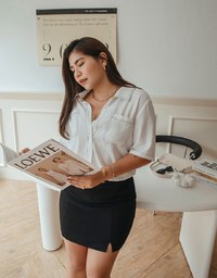Double Pocket Stitching Short Sleeve Blouse Shirt