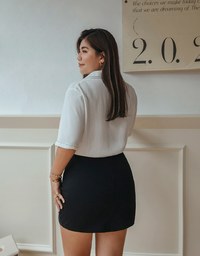 Double Pocket Stitching Short Sleeve Blouse Shirt