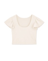 U Neck Woven Ruffle Sleeve Crop Top