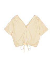 V-Neck Shoulder Gripping Pleats Under The Draw Tied Button Fastening Top