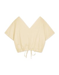 V-Neck Shoulder Gripping Pleats Under The Draw Tied Button Fastening Top