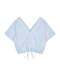 V-Neck Shoulder Gripping Pleats Under The Draw Tied Button Fastening Top