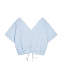 V-Neck Shoulder Gripping Pleats Under The Draw Tied Button Fastening Top