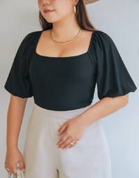 Square Neck Balloon Sleeve Knit Crop Top