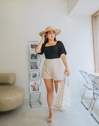 Square Neck Balloon Sleeve Knit Crop Top