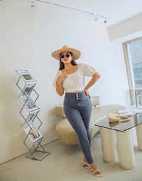 2WAY Front Knot Cotton Linen Cinched Waist Top