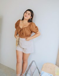 2WAY Front Knot Cotton Linen Cinched Waist Top