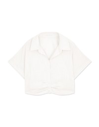 Transparent Sheer Scrunch Lapel Button Crop Top