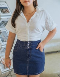 Transparent Sheer Scrunch Lapel Button Crop Top