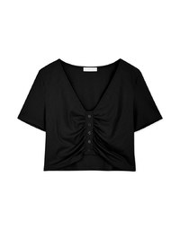 Deep V-Neck Button Crop Top