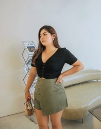 Deep V-Neck Button Crop Top