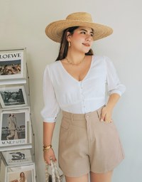 Minimalist Striped Chiffon Buttoned Crop Top