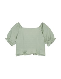 Fine Checkered Front Knot Puff Sleeve Crop Top