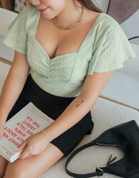 Classy Embossed Ruffle Sleeve Crop Top