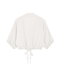 Sheer Gingham Hem Drawstring Pocket Blouse Shirt