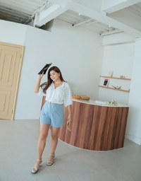 Sheer Gingham Hem Drawstring Pocket Blouse Shirt