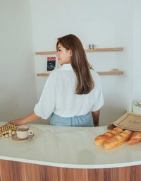 Sheer Gingham Hem Drawstring Pocket Blouse Shirt
