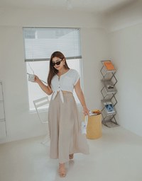 Crinkled Front-Tie Sleeveless Crop Cotton Top