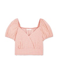 American Style Gingham Puff Sleeve Crop Top