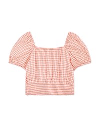 American Style Gingham Puff Sleeve Crop Top