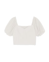 Retro Square Neck Puff Sleeves Crop Top