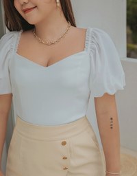 Retro Square Neck Puff Sleeves Crop Top