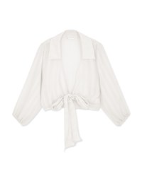 Striped Tie-Ribbon Sheer Crop Blouse Shirt