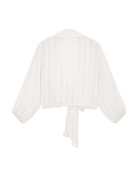 Striped Tie-Ribbon Sheer Crop Blouse Shirt