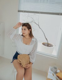 Striped Tie-Ribbon Sheer Crop Blouse Shirt