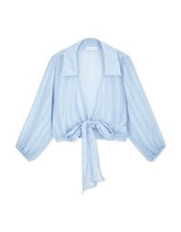 Striped Tie-Ribbon Sheer Crop Blouse Shirt