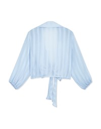 Striped Tie-Ribbon Sheer Crop Blouse Shirt