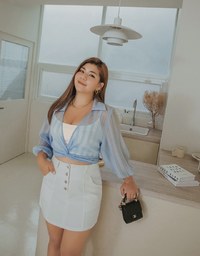 Striped Tie-Ribbon Sheer Crop Blouse Shirt