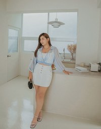Striped Tie-Ribbon Sheer Crop Blouse Shirt