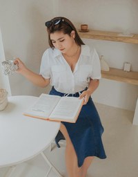 Double Pockets Waist Drawstring Crop Blouse Shirt