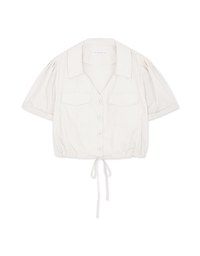 Double Pockets Waist Drawstring Crop Blouse Shirt