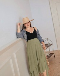 Irregular Layered Slit Flowy Maxi Skirt