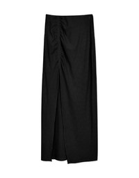 Minimalist Side Scrunch Slit Knit Maxi Skirt