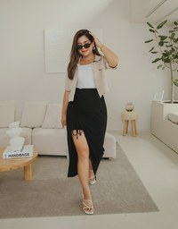 Minimalist Side Scrunch Slit Knit Maxi Skirt