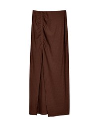Minimalist Side Scrunch Slit Knit Maxi Skirt