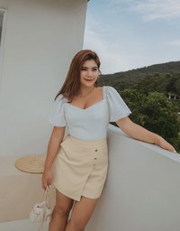 Curved Cut Gold Button Skort