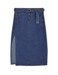 Side Slit Denim Jeans Pencil Skirt (With Belt)