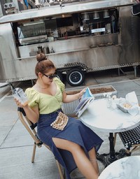 Side Slit Denim Jeans Pencil Skirt (With Belt)