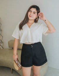 Basic Versatile High Waisted Turn-Up Shorts (With Belt)