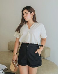 Basic Versatile High Waisted Turn-Up Shorts (With Belt)