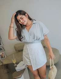 Bias-Cut Buttoned A-Line Skort