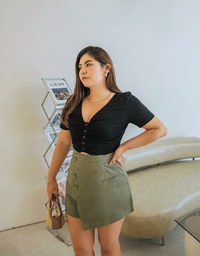 Bias-Cut Buttoned A-Line Skort